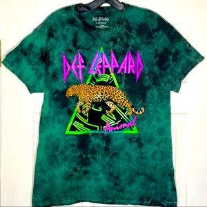 DEF LEPPARD Graphic Green Black Tie Dye Band Tee Shirt M NWOT
